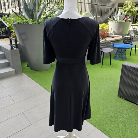 Nine West ✦ Silk Embroidered Floral Appliqué Dress ✦ Black ✦ Fitted Short Sleeve - Picture 6 of 17